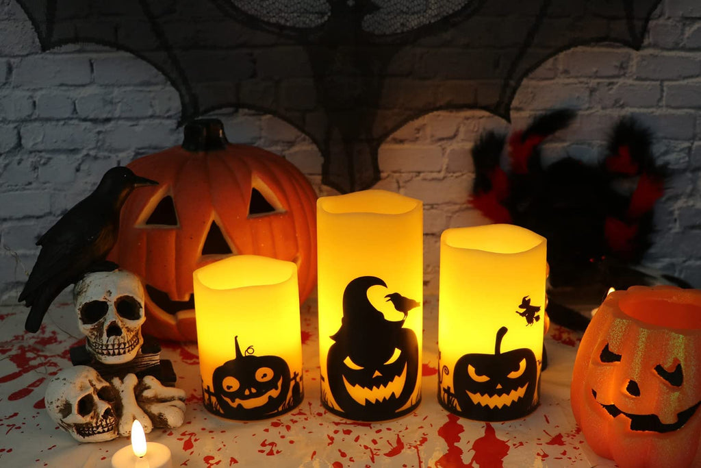 Pumpkin Halloween Flameless Candles Battery Operated with Timer