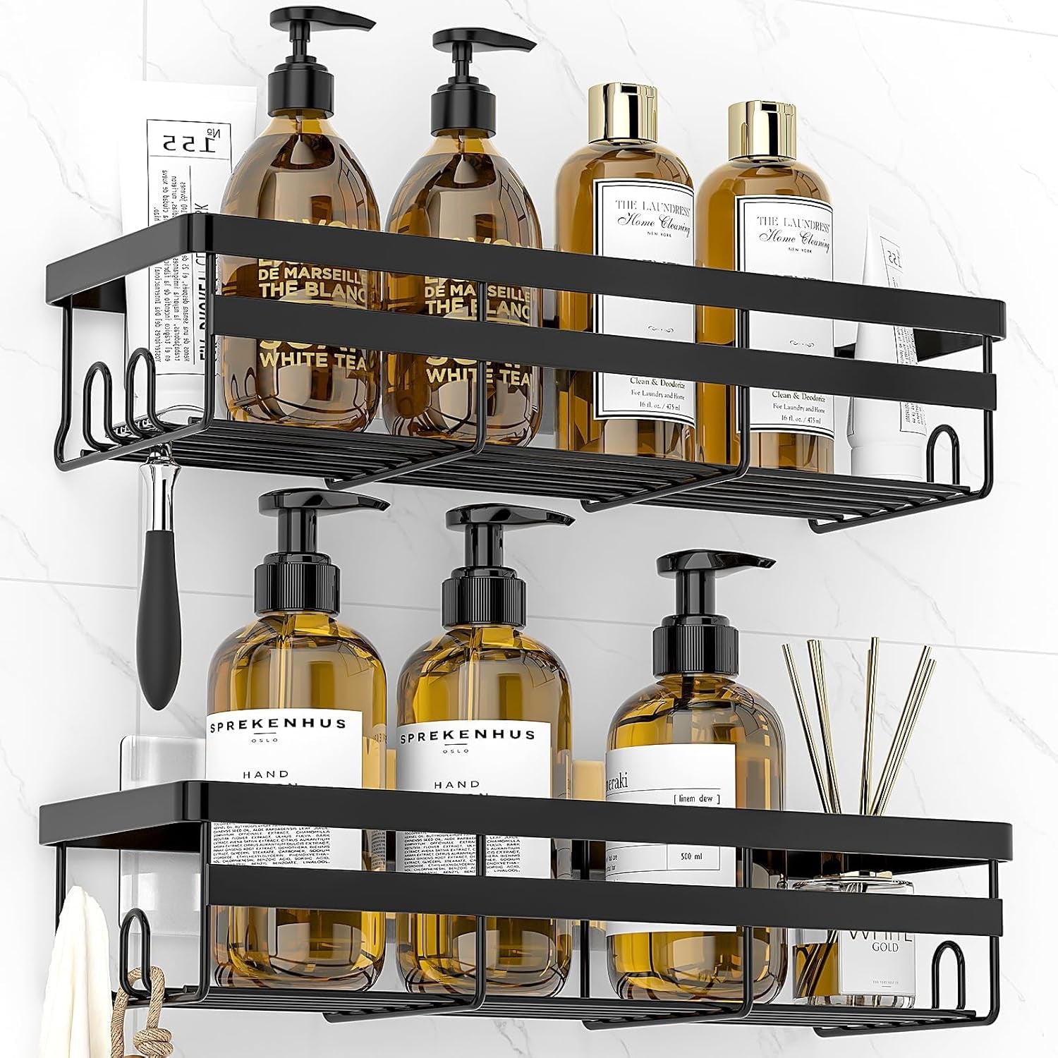 2 Pack Adhesive Shower Caddies, No Drill Bathroom Shelves, Large