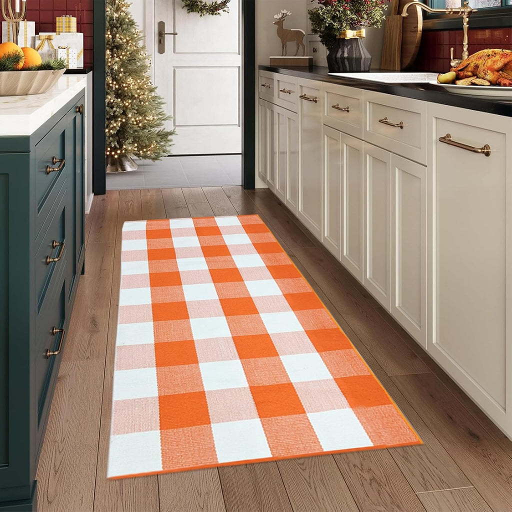 Cotton Buffalo Plaid Outdoor Rug Woven Front Door Rug 2'X4'3"