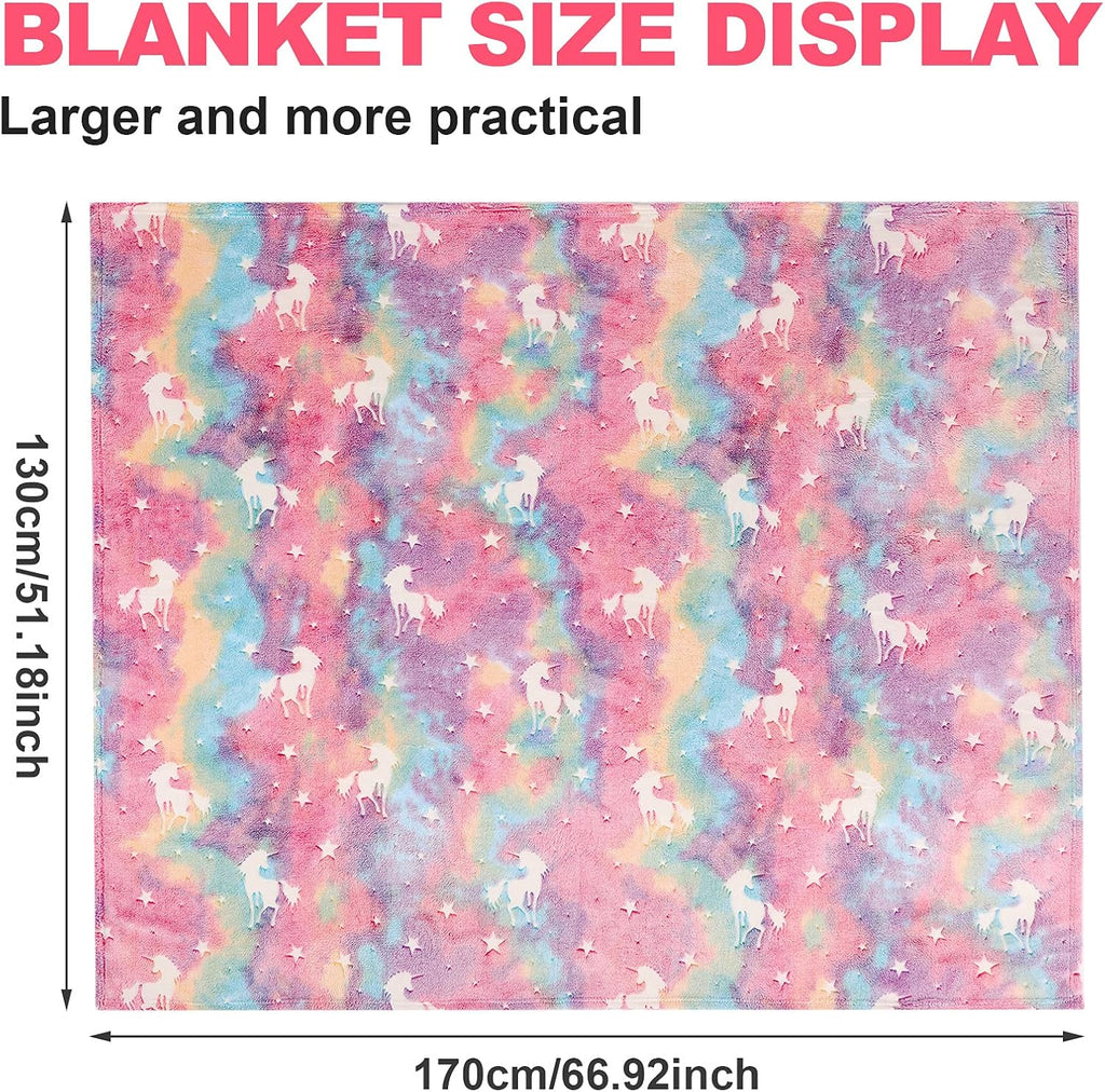 Glow in the Dark Blanket Unicorns Gifts for Girls, Toys for Girls Age 2 3 4 5 6 7 8 9 10 Year Old, Soft Kids Blankets Gifts for Grandkids Teens for Easter Birthday Christmas, 50"X60"