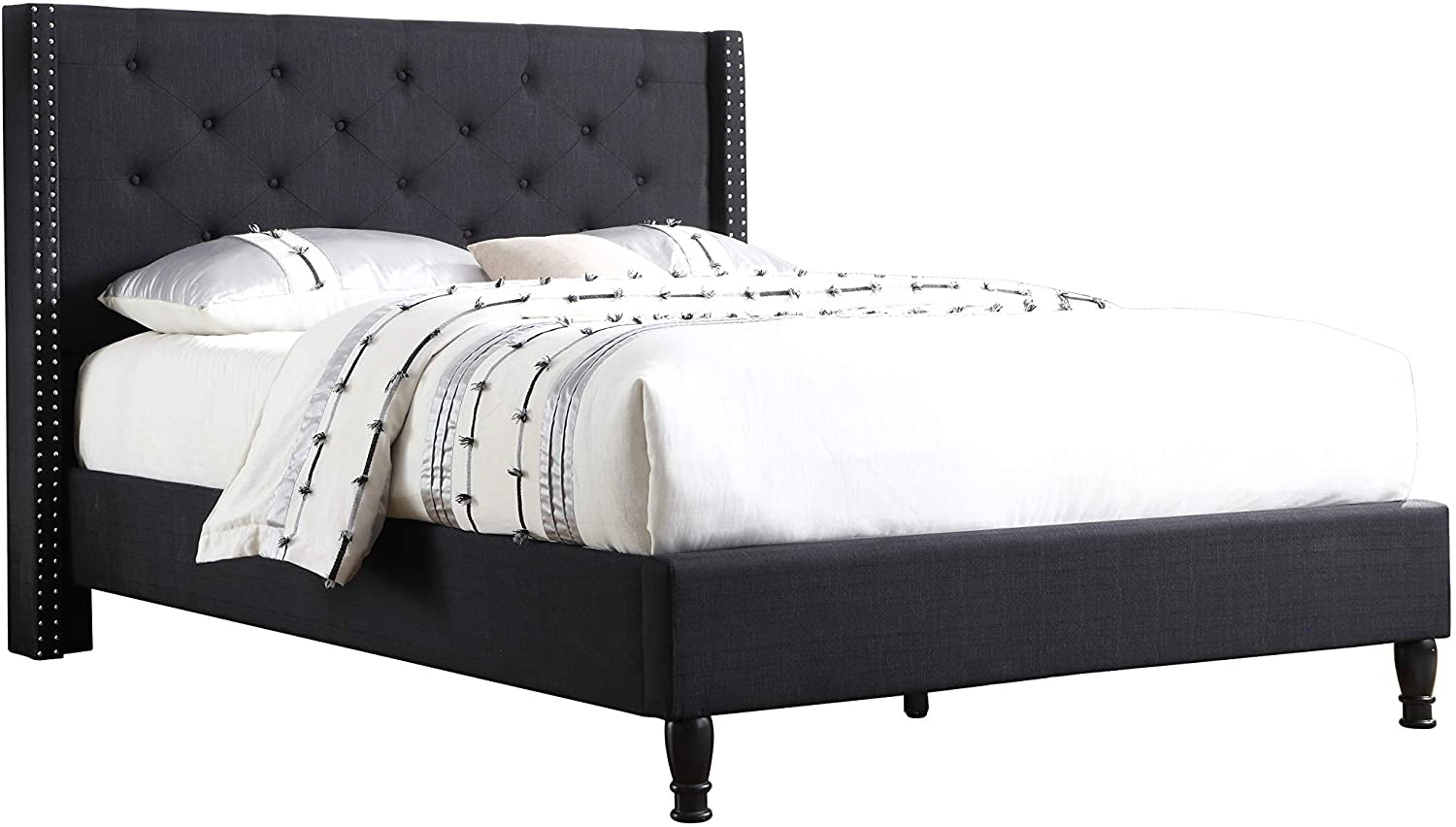 Home Life Linen Upholstered Platform Bed - Cloth Platform Bed with 51 Tall Headboard - Durable Wooden Slat Design - Easy to Assemble - Mattress Support - No Box Spring Needed - Full Size, Black