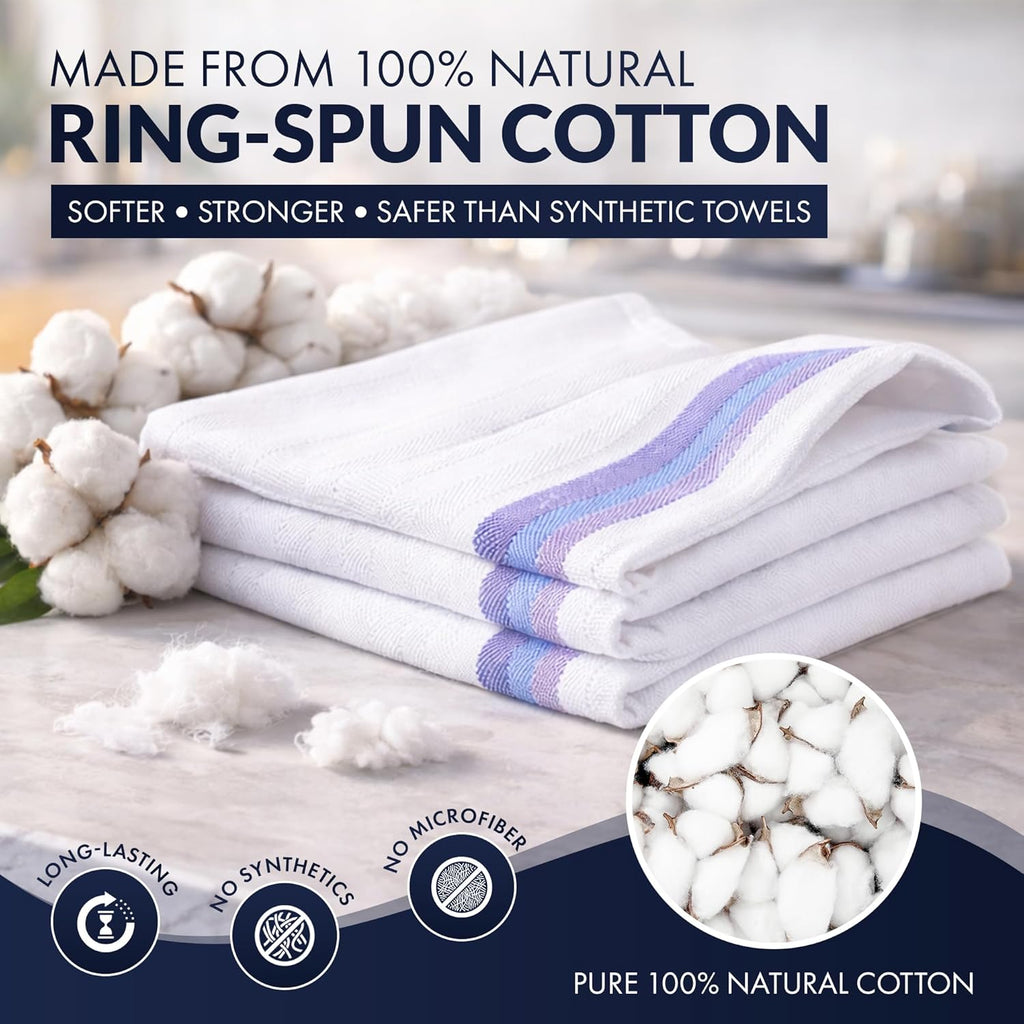 100% Cotton Kitchen Towels, Highly Absorbent Dish Towels for Kitchen with Hanging Loop, Large 20"X28" Washable Towels, Blue Shades, 12 Pack