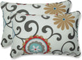 Bright Floral Indoor/Outdoor Throw Pillows, 2 Count, Lumbar - 11.5" X 18.5", Blue/Brown Pom Pom Play