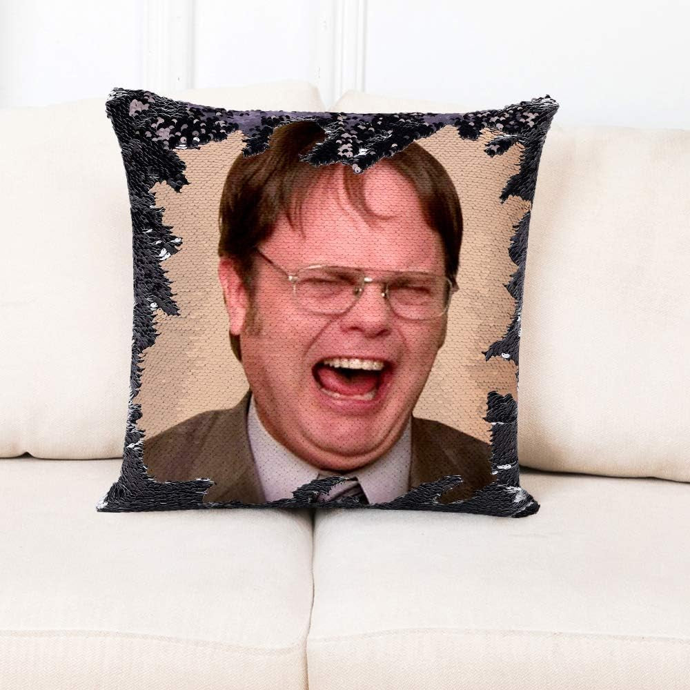 Mermaid the Office Merchandise Sequin Pillow Covers Dwight Schrute Magic Reversible Sequin Cushion Cover Decorative Pillowcase That Change Color (L the Office-Black Sequins)