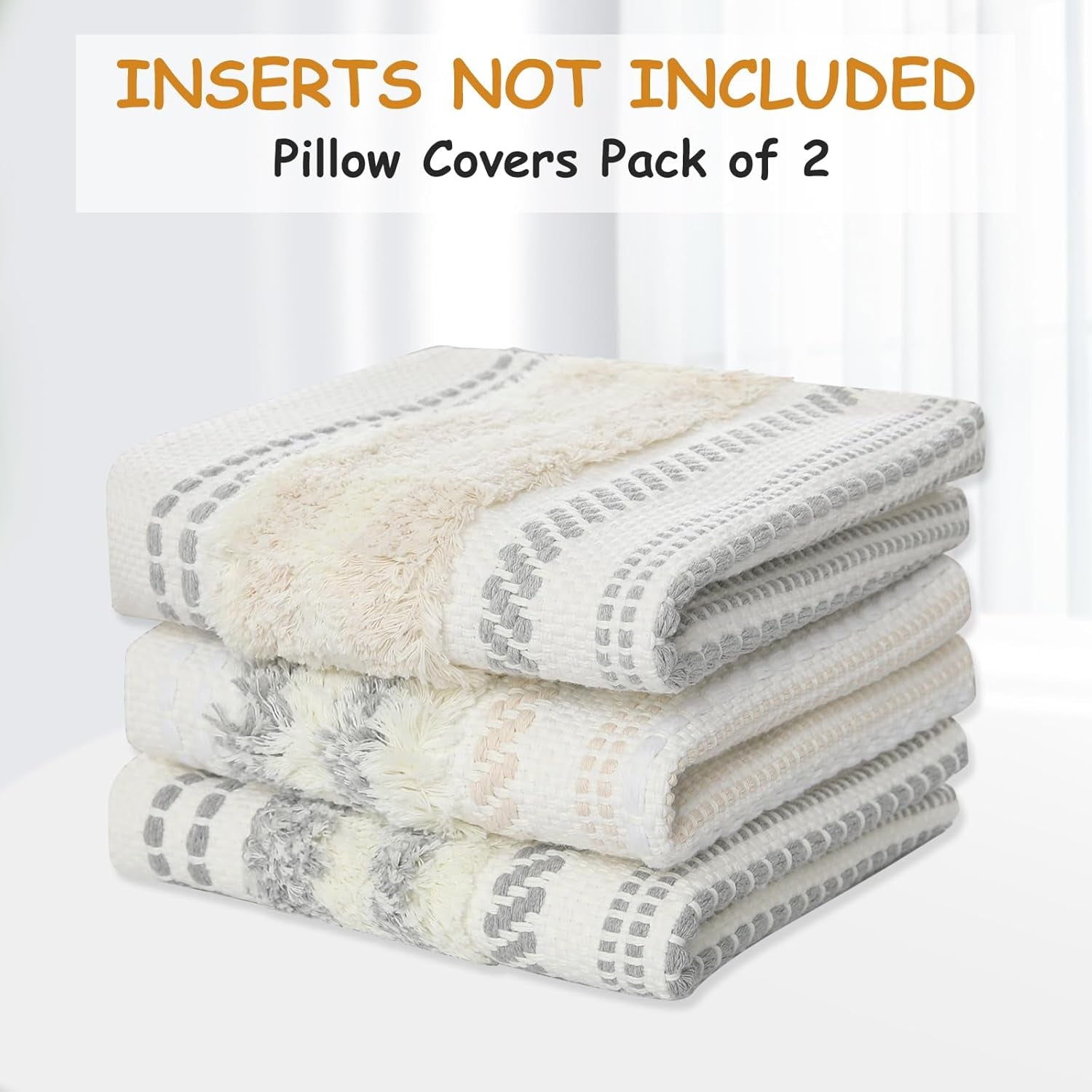 Beige and Cream White Throw Pillow Covers 20X20 Set of 2