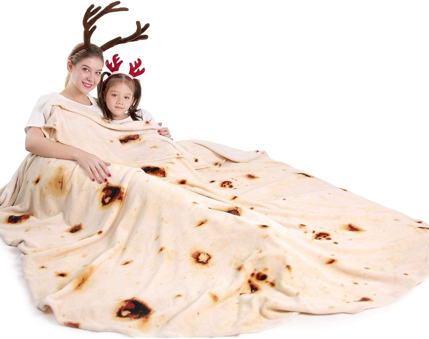Burrito Tortilla Taco Blanket 60 Inches for Adult Kids, Realistic Tortilla Throw Blanket Funny Gifts for Women Men Teen Boy Girl, Soft Flannel Food Blanket for Christmas Birthday Gifts-Beige