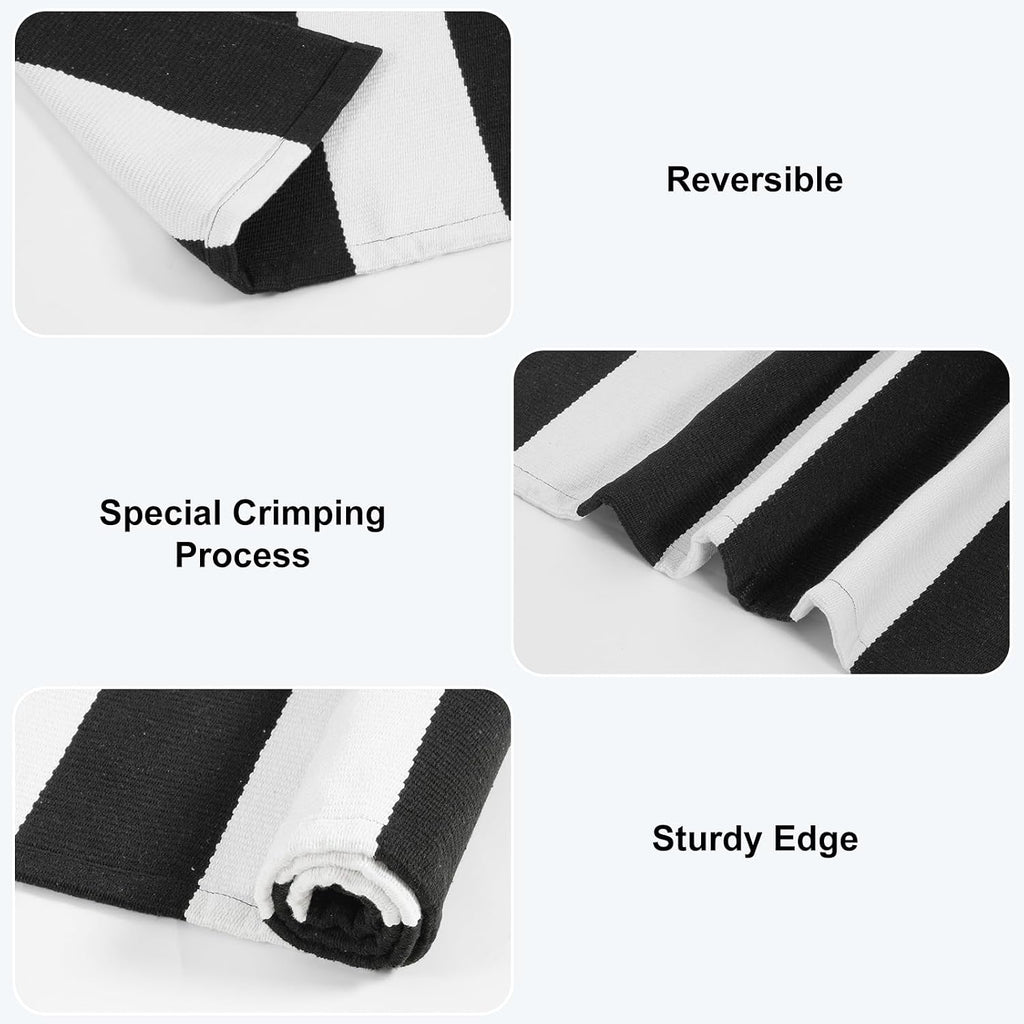 KIMODE Black and White Buffalo Plaid Outdoor Rug Fall Patio Floor Carpet
