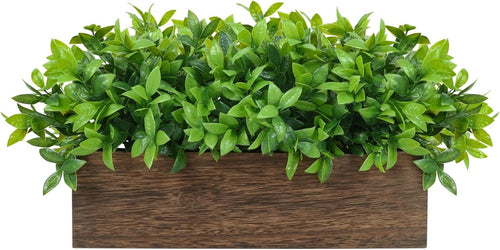 14" Artificial Boxwood Plants Indoor Centerpiece for Dining Room, Fake Plants in Rustic Rectangular Wooden Planter Box, Farmhouse Faux Plants for Mantel/Kitchen/Bathroom/Coffee Table Decor