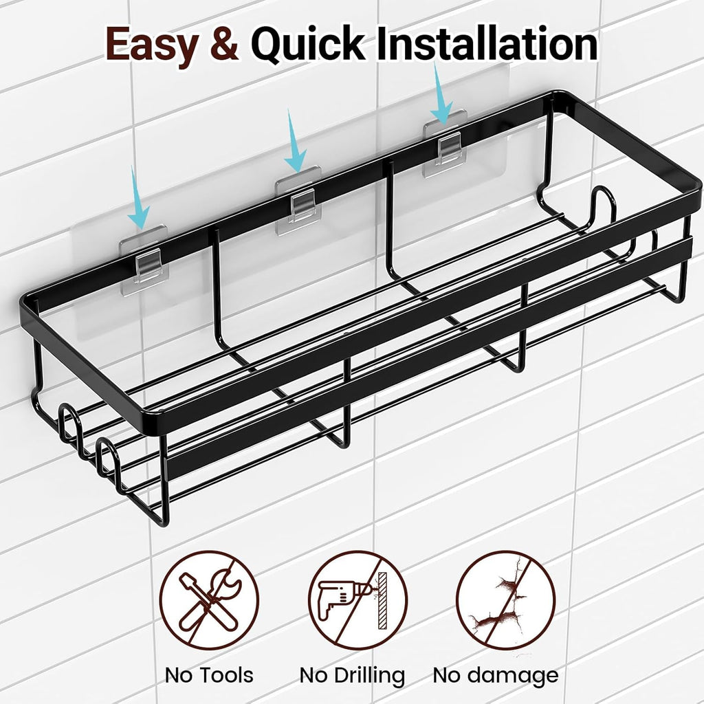 2 Pack Adhesive Shower Caddies, No Drill Bathroom Shelves, Large