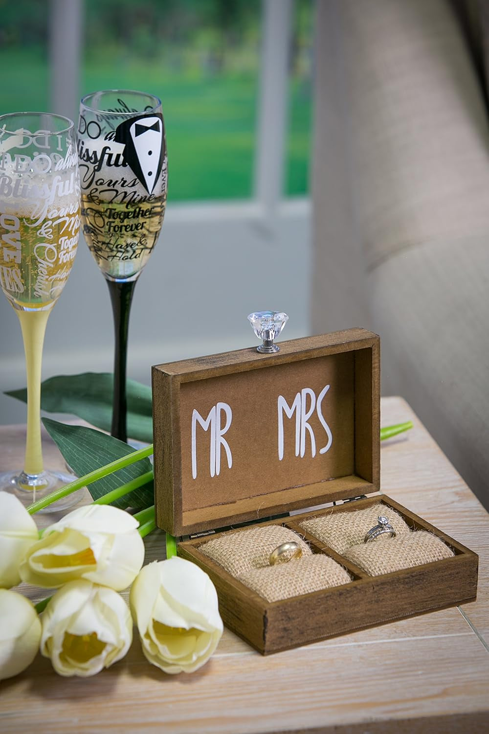 Wedding Decor “And Then Two Become One” Mr. and Mrs. Wooden Ring Holder Decorative Box - 5”W X 6”D X 2”H Elegant Wedding Proposal Rustic Gift Box