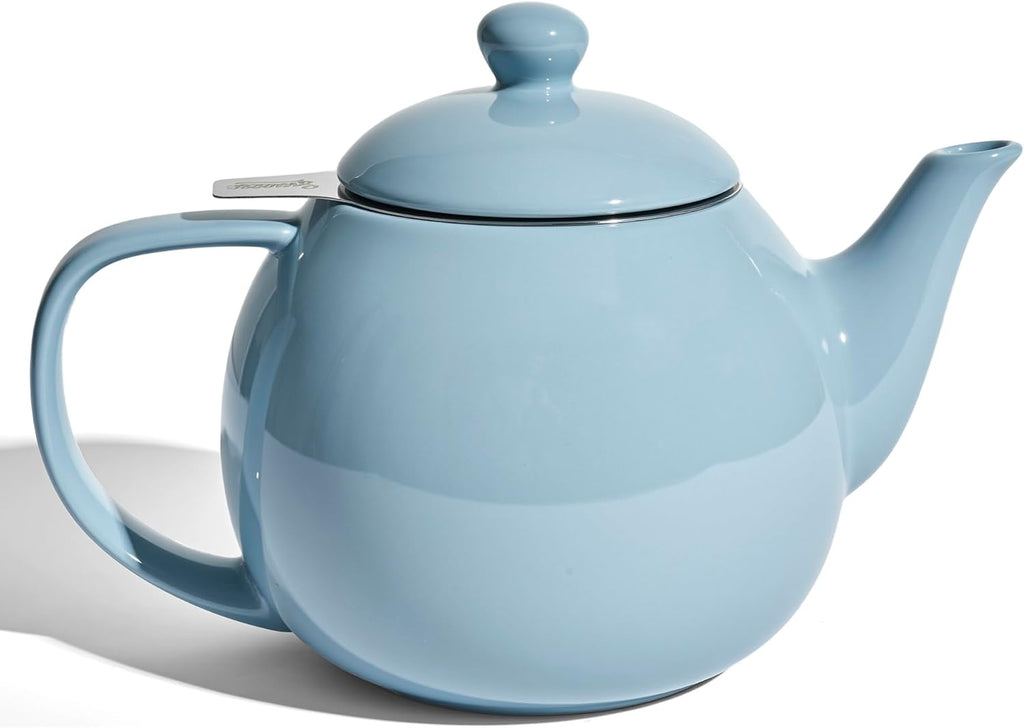 Porcelain Teapot 27 Oz with Infuser for Loose Leaf Tea, Bluish Grey