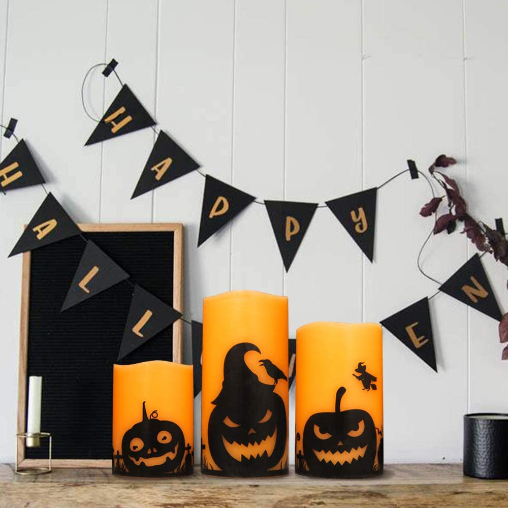Pumpkin Halloween Flameless Candles Battery Operated with Timer