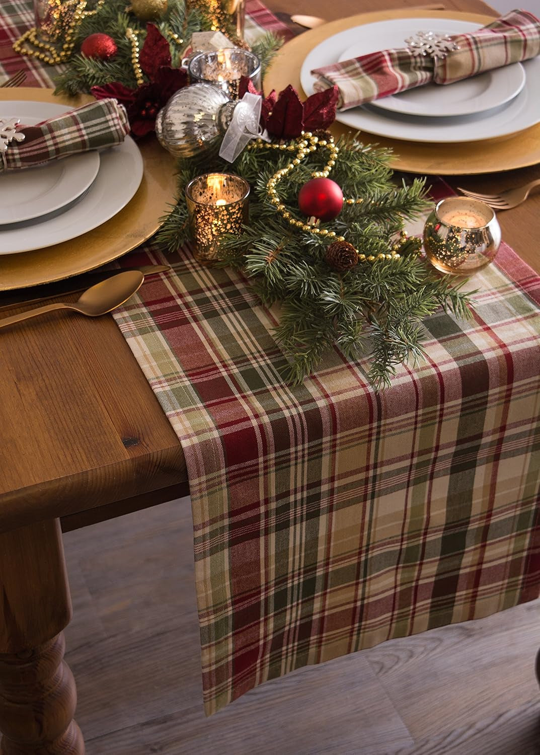 Give Thanks Plaid Fall Table Decor, Autumn & Thanksgiving Tabletop Linens, 14X72 Table Runner