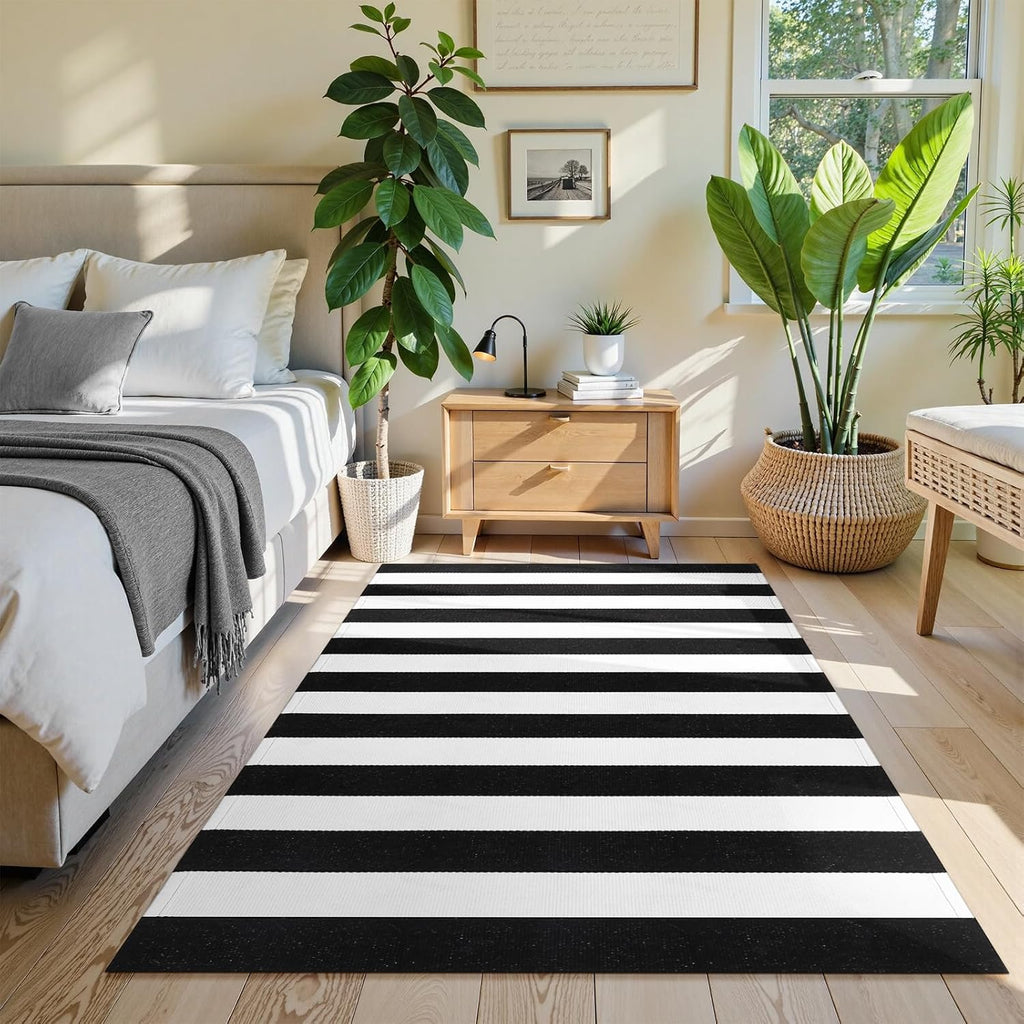 KIMODE Black and White Buffalo Plaid Outdoor Rug Fall Patio Floor Carpet
