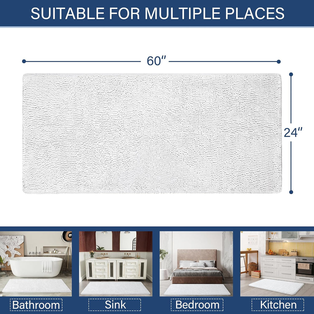 Luxury Bathroom Rug Shaggy Bath Mat 24 X 60 Inch, White
