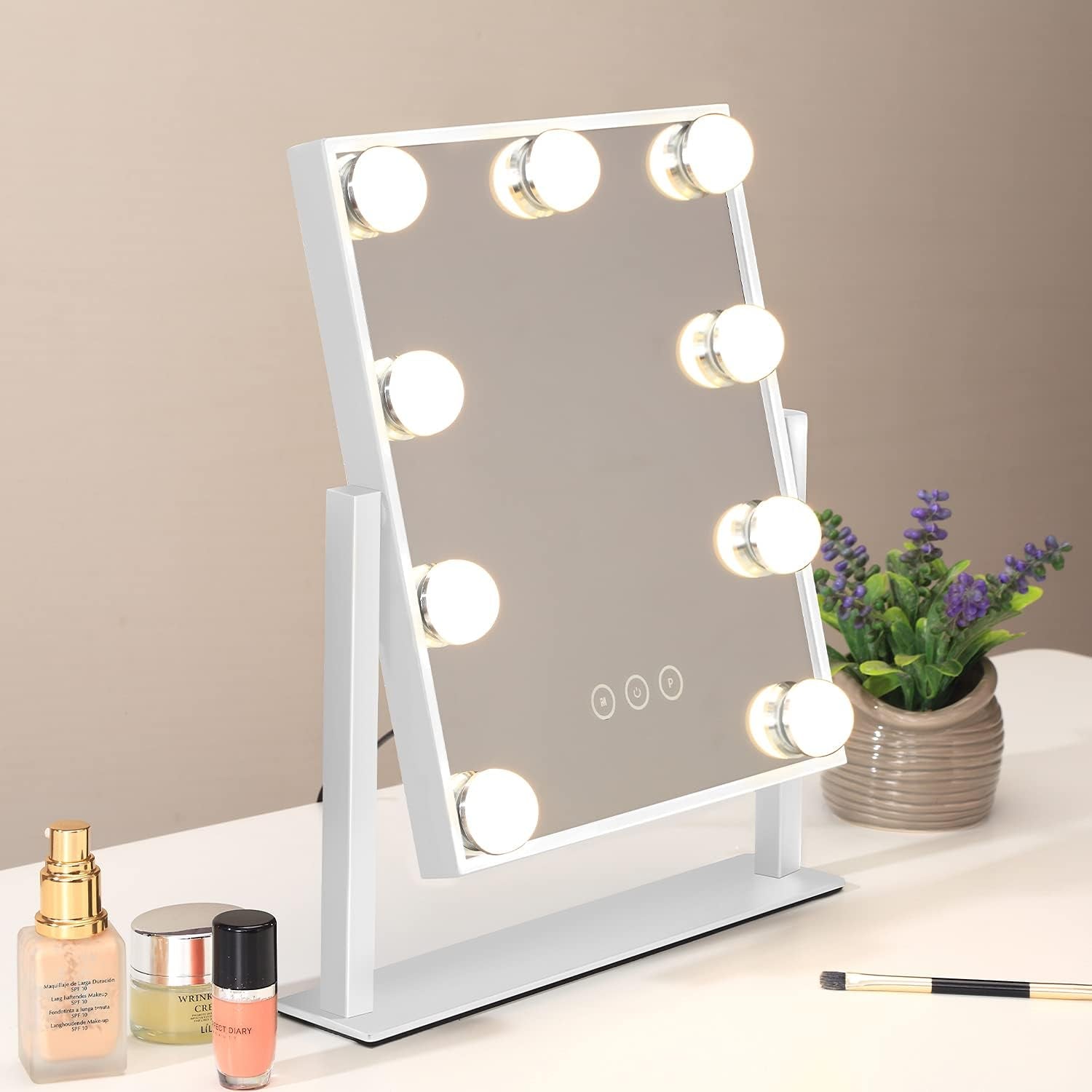 Vanity Mirror with Lights, Makeup Mirror with Lights,3 Color Lighting Modes Detachable 10X Magnification Mirror Touch Control,360°Rotation, White.