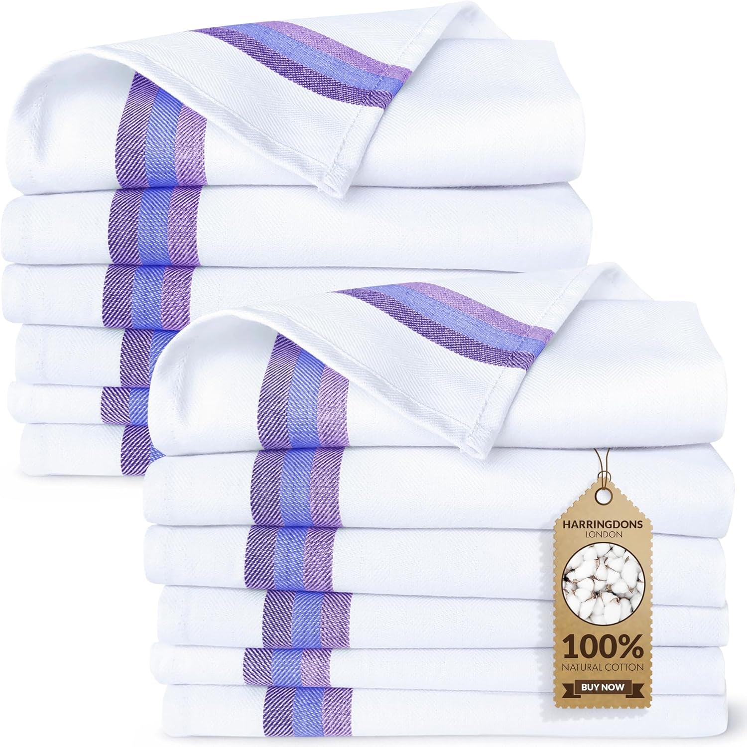 100% Cotton Kitchen Towels, Highly Absorbent Dish Towels for Kitchen with Hanging Loop, Large 20"X28" Washable Towels, Blue Shades, 12 Pack