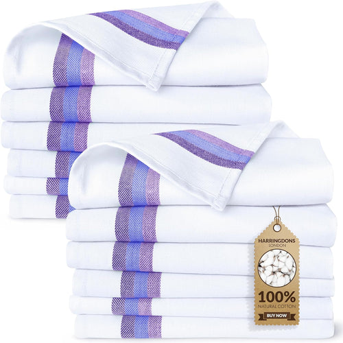 100% Cotton Kitchen Towels, Highly Absorbent Dish Towels for Kitchen with Hanging Loop, Large 20"X28" Washable Towels, Blue Shades, 12 Pack