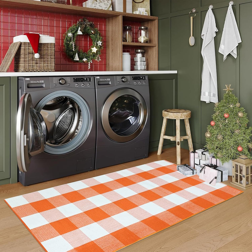 Cotton Buffalo Plaid Outdoor Rug Woven Front Door Rug 2'X4'3"