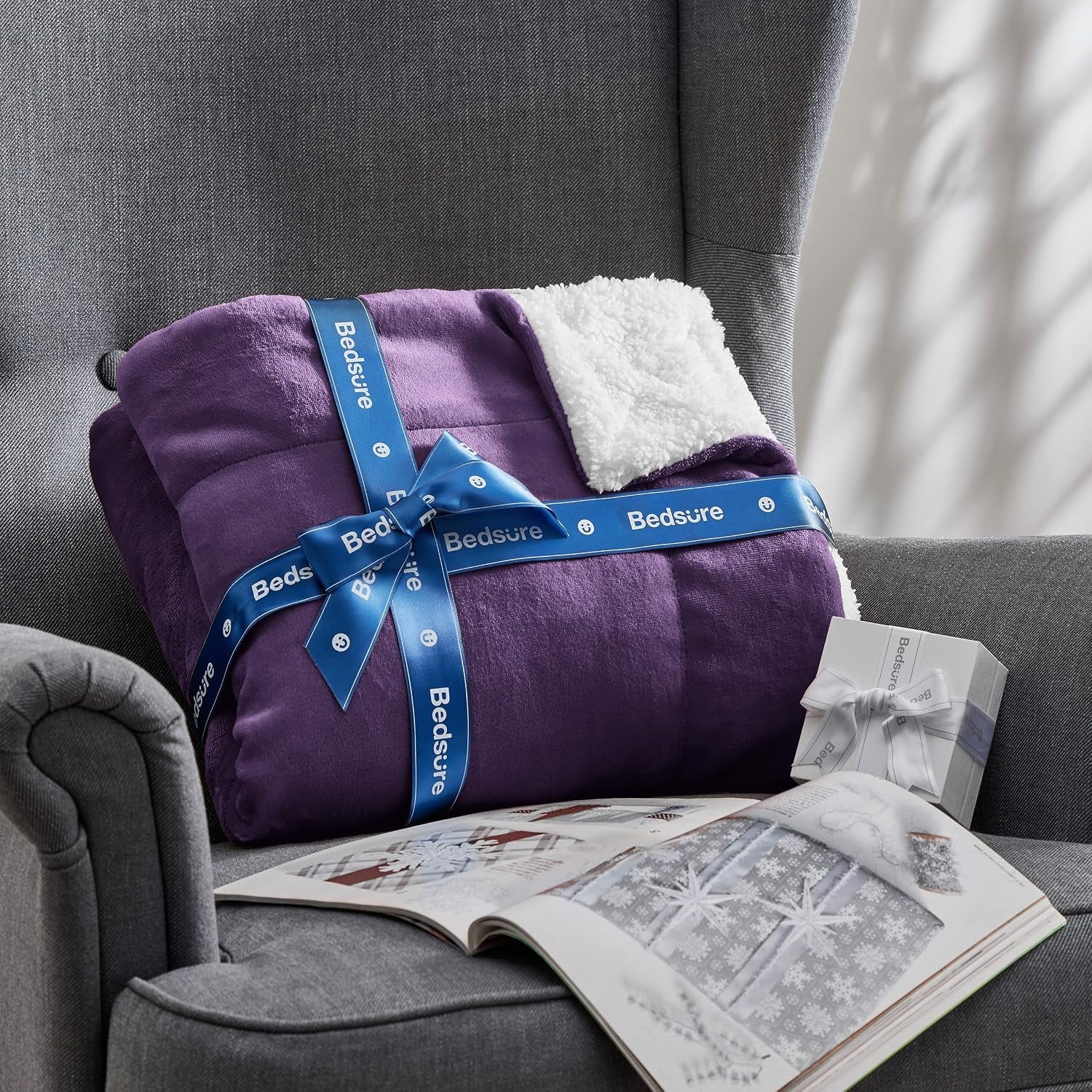 Gentlesoft Sherpa Fleece Twin Size Blanket for Couch, Non-Heated, Thick and Warm Throw Gifts for Women and Girls, Soft Fuzzy Plush Twin Blanket for Winter, Purple, 60X80 Inches