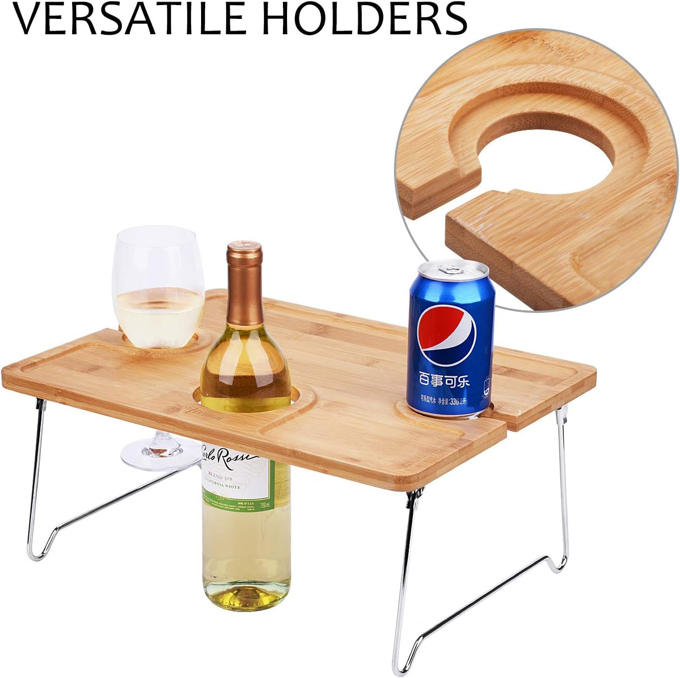 Wooden Portable Picnic Table with Wine Holder