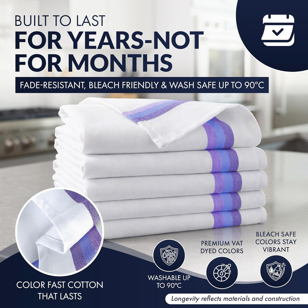 100% Cotton Kitchen Towels, Highly Absorbent Dish Towels for Kitchen with Hanging Loop, Large 20"X28" Washable Towels, Blue Shades, 12 Pack