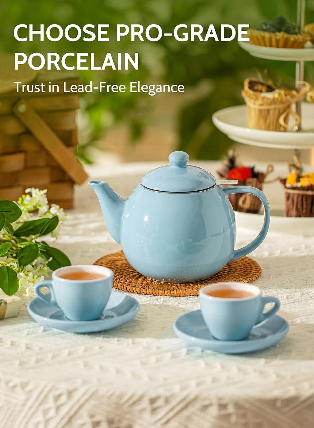 Porcelain Teapot 27 Oz with Infuser for Loose Leaf Tea, Bluish Grey