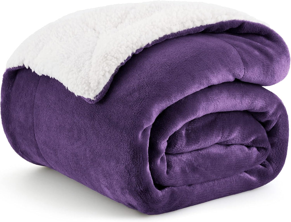 Gentlesoft Sherpa Fleece Twin Size Blanket for Couch, Non-Heated, Thick and Warm Throw Gifts for Women and Girls, Soft Fuzzy Plush Twin Blanket for Winter, Purple, 60X80 Inches
