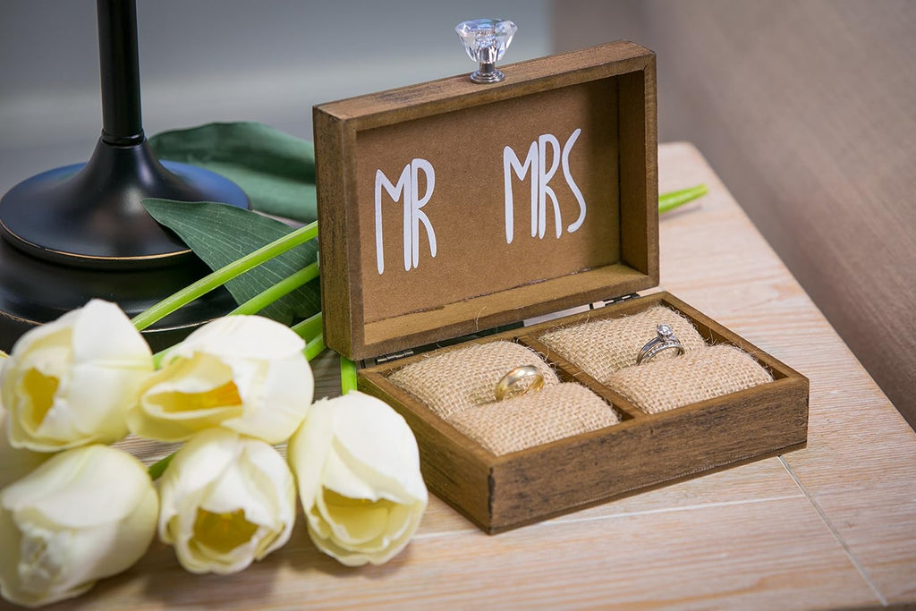 Wedding Decor “And Then Two Become One” Mr. and Mrs. Wooden Ring Holder Decorative Box - 5”W X 6”D X 2”H Elegant Wedding Proposal Rustic Gift Box