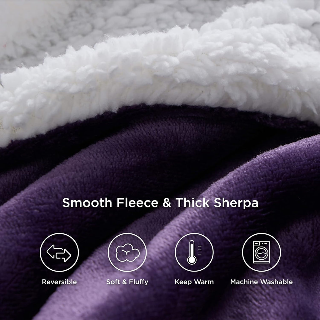 Gentlesoft Sherpa Fleece Twin Size Blanket for Couch, Non-Heated, Thick and Warm Throw Gifts for Women and Girls, Soft Fuzzy Plush Twin Blanket for Winter, Purple, 60X80 Inches