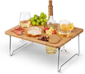 Wooden Portable Picnic Table with Wine Holder
