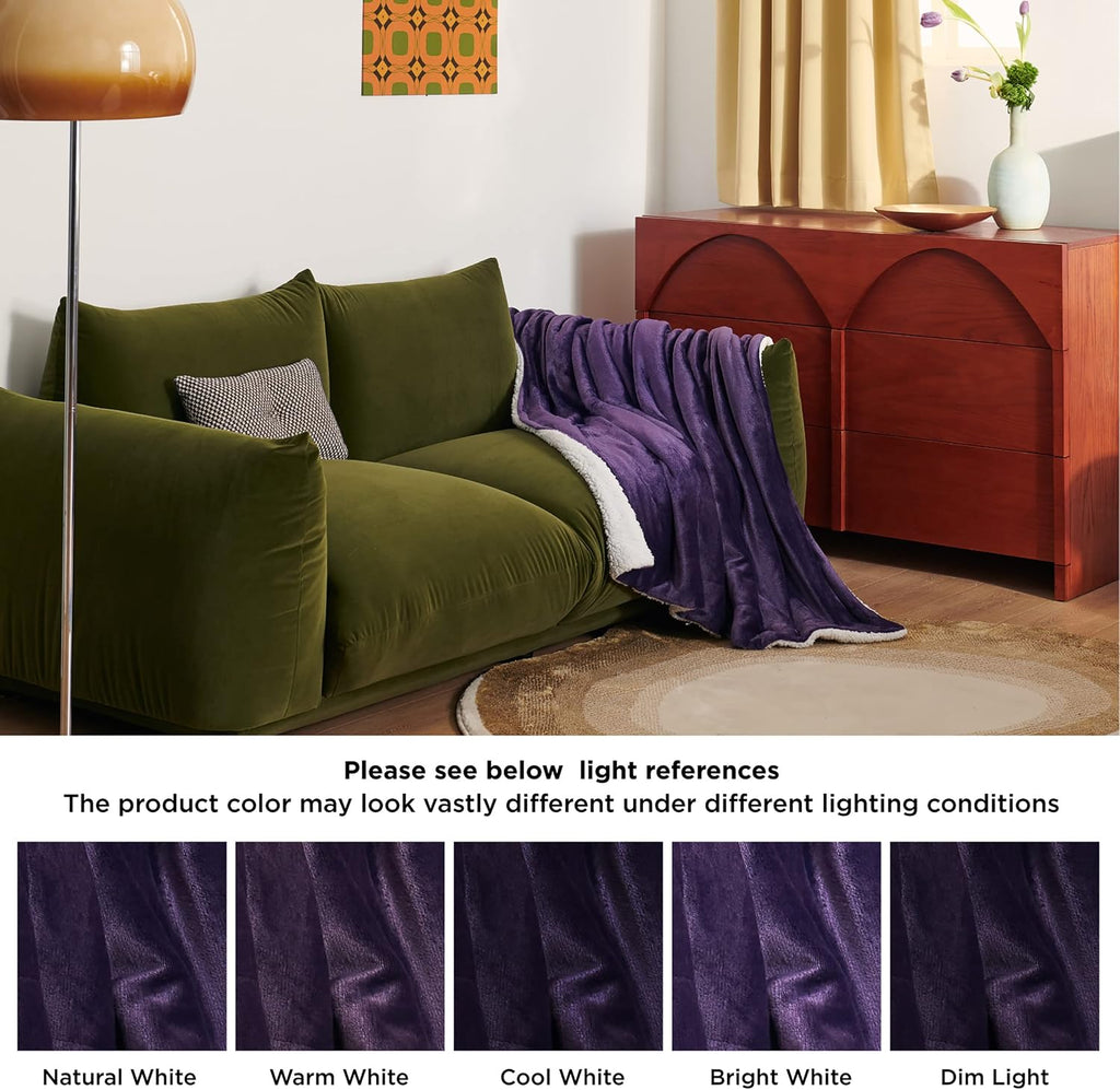Gentlesoft Sherpa Fleece Twin Size Blanket for Couch, Non-Heated, Thick and Warm Throw Gifts for Women and Girls, Soft Fuzzy Plush Twin Blanket for Winter, Purple, 60X80 Inches