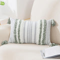 Green and Cream White Throw Pillow Cover 12X20 Pack of 1
