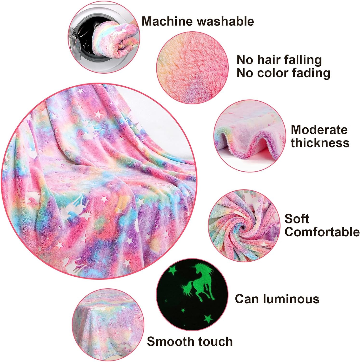 Glow in the Dark Blanket Unicorns Gifts for Girls, Toys for Girls Age 2 3 4 5 6 7 8 9 10 Year Old, Soft Kids Blankets Gifts for Grandkids Teens for Easter Birthday Christmas, 50"X60"