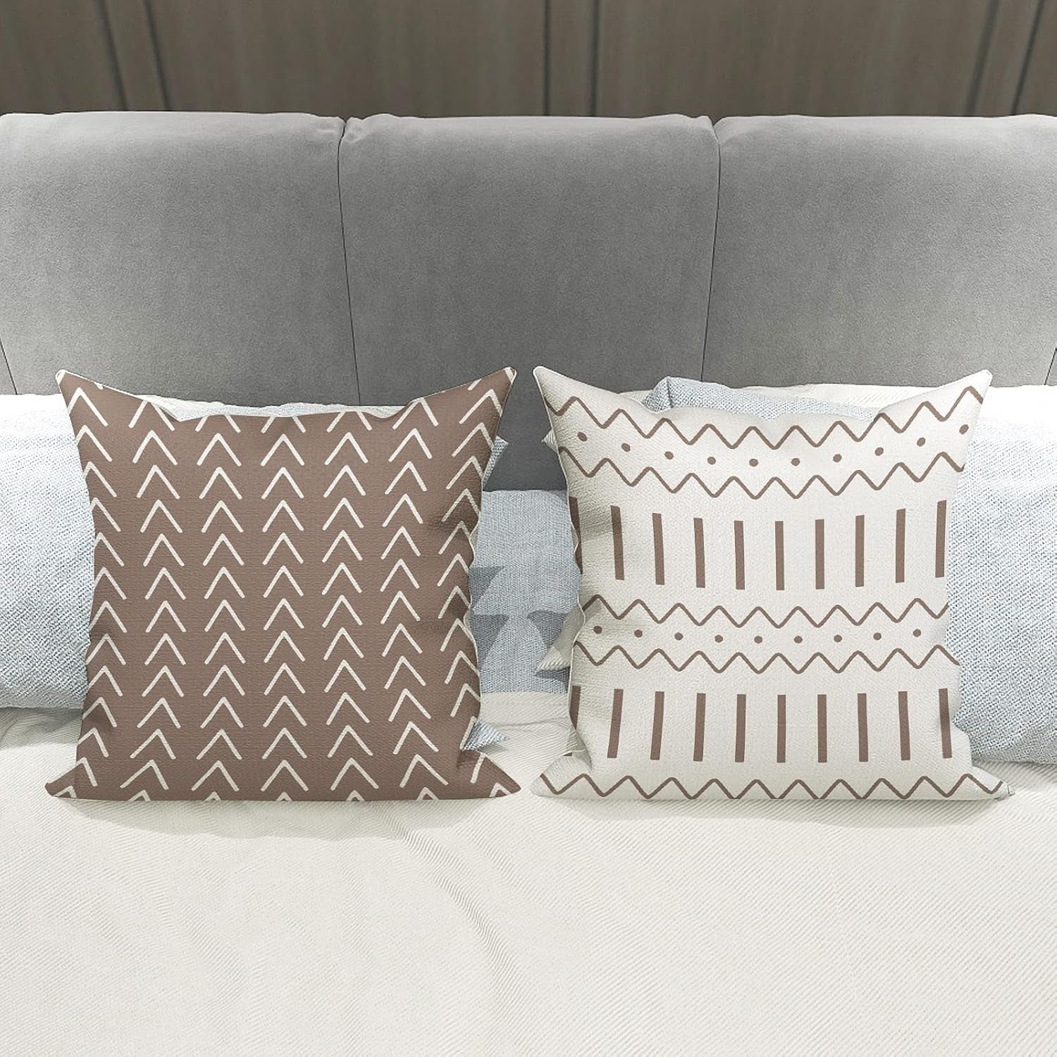 Pillow Covers 16X16 Set of 4, Modern Sofa Throw Pillow Cover, Decorative Outdoor Linen Fabric Pillow Case for Couch Bed Car, Khaki