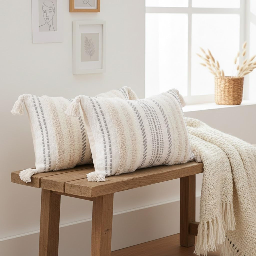 Beige and Cream White Throw Pillow Covers 20X20 Set of 2