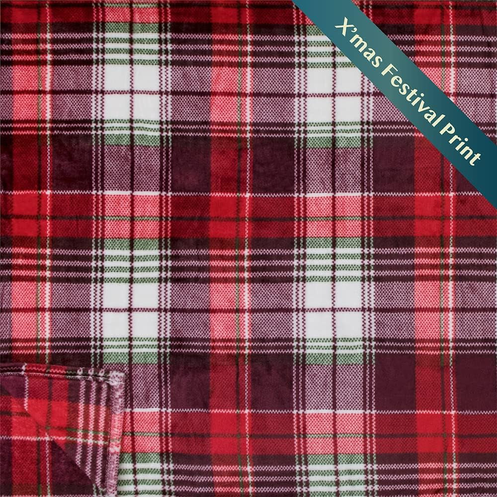 Throw Blanket | Holiday Christmas Red Fleece Blanket | Soft, Plush, Warm Winter Cabin Throw, 50X60 (Red Green Plaid)