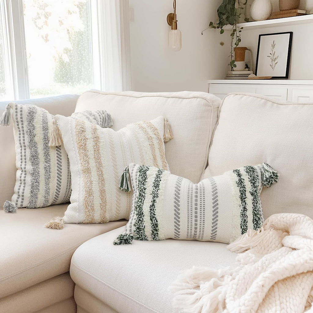 Grey and Cream White Throw Pillow Covers 20X20 Set of 2