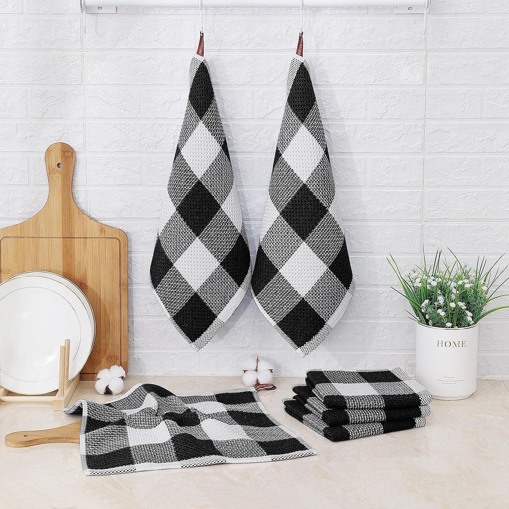 Cotton Waffle Weave Dish Cloths, 12"X 12", 6 Pack, Black & White