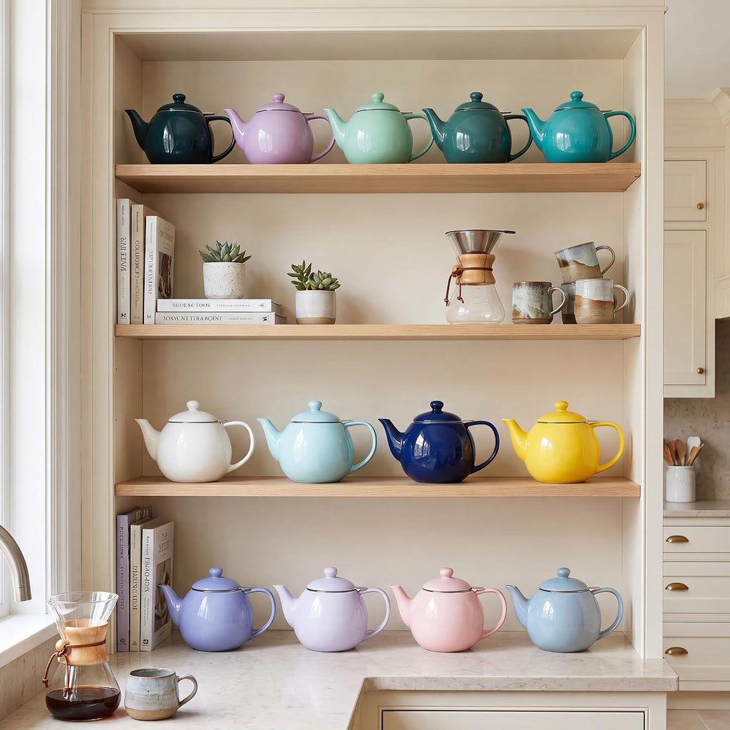Porcelain Teapot 27 Oz with Infuser for Loose Leaf Tea, Bluish Grey