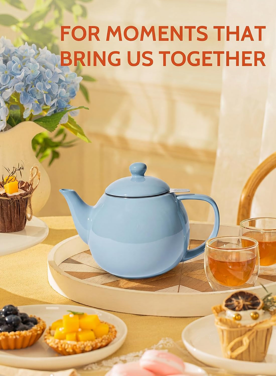 Porcelain Teapot 27 Oz with Infuser for Loose Leaf Tea, Bluish Grey