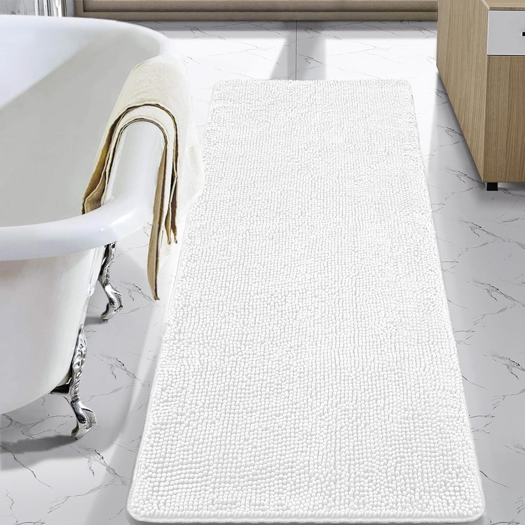 Luxury Bathroom Rug Shaggy Bath Mat 24 X 60 Inch, White