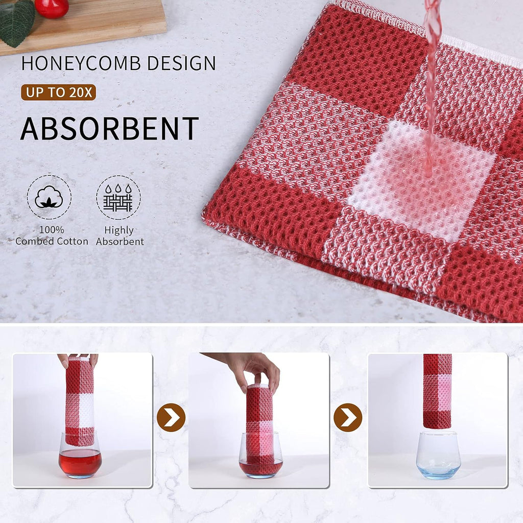 Cotton Waffle Weave Dish Cloths, 12"X 12", 6 Pack, Red & White