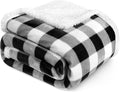 Queen Checkered Sherpa Blanket Couch Sofa Bed, White Black, 90X90