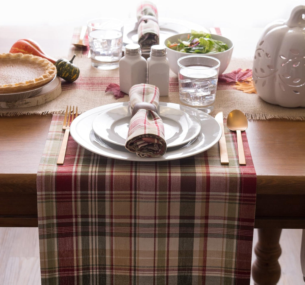 Give Thanks Plaid Fall Table Decor, Autumn & Thanksgiving Tabletop Linens, 14X72 Table Runner