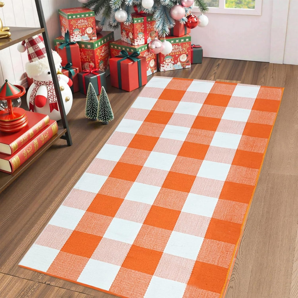 Cotton Buffalo Plaid Outdoor Rug Woven Front Door Rug 2'X4'3"