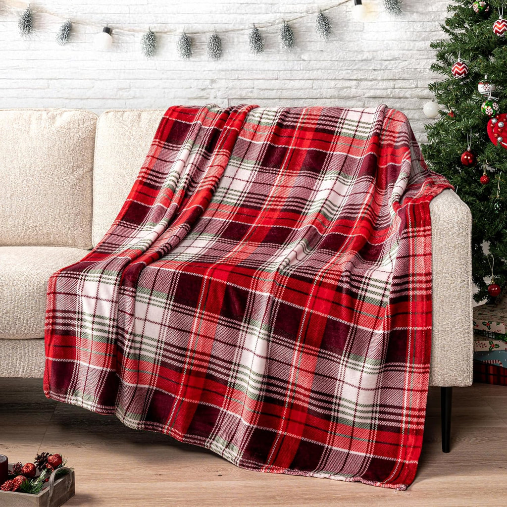 Throw Blanket | Holiday Christmas Red Fleece Blanket | Soft, Plush, Warm Winter Cabin Throw, 50X60 (Red Green Plaid)
