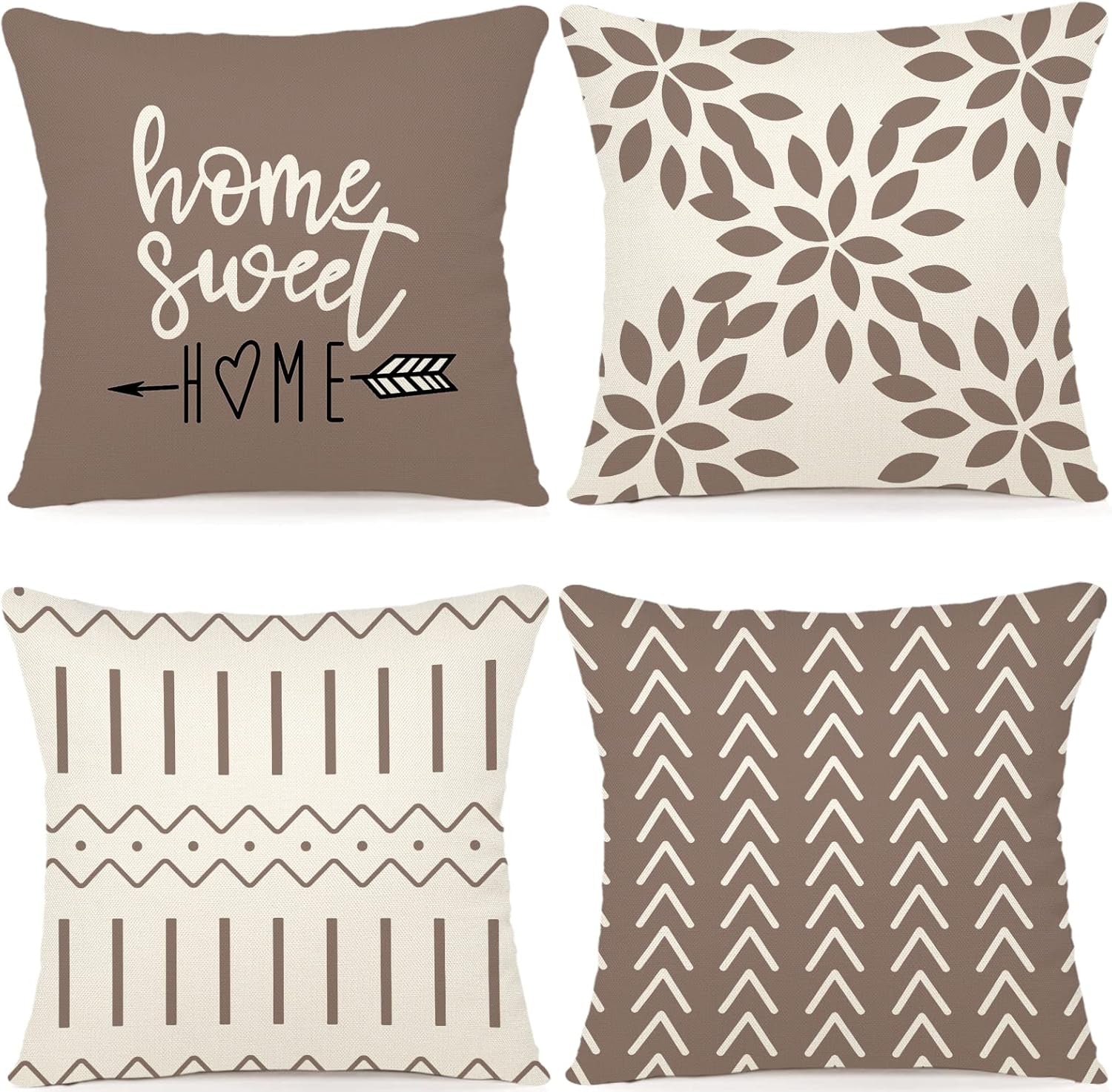 Pillow Covers 16X16 Set of 4, Modern Sofa Throw Pillow Cover, Decorative Outdoor Linen Fabric Pillow Case for Couch Bed Car, Khaki