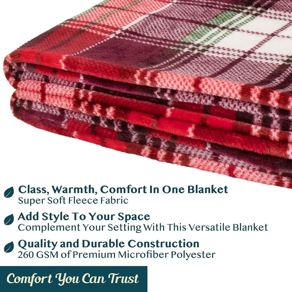 Throw Blanket | Holiday Christmas Red Fleece Blanket | Soft, Plush, Warm Winter Cabin Throw, 50X60 (Red Green Plaid)