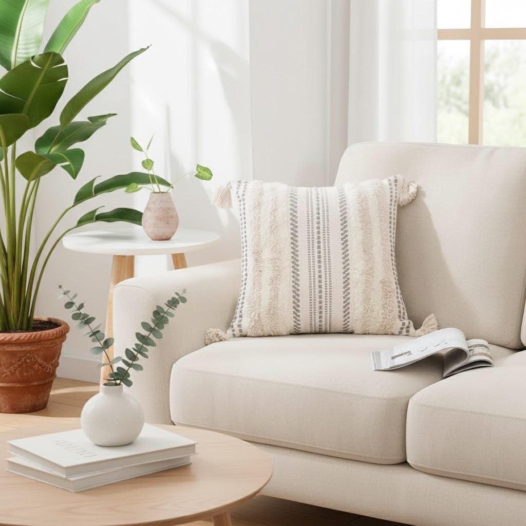 Beige and Cream White Throw Pillow Covers 20X20 Set of 2